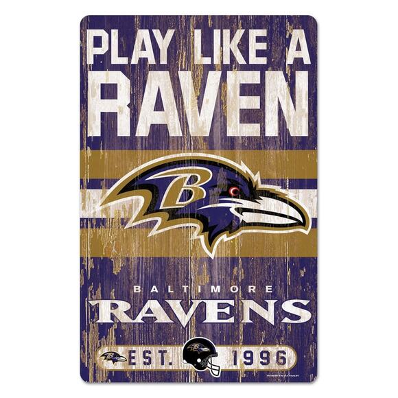 NFL Baltimore Ravens Wood Sign 11" x 17" Slogan Distressed Wall Football Blue - Picture 3 of 3